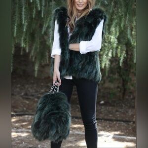 Laundry by Design Women's Faux Fur Jacket Vest Grey- Green